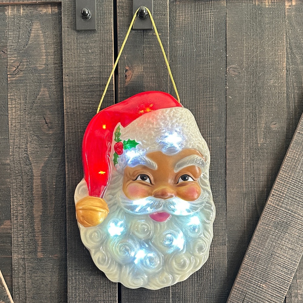 Vintage African American Santa Claus Wall Decoration *Lights Up